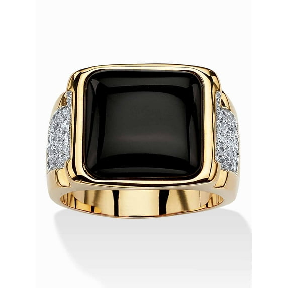 PalmBeach Jewelry Men's Cushion-Cut Genuine Black Onyx and CZ Cabochon Ring .72 TCW Gold-Plated