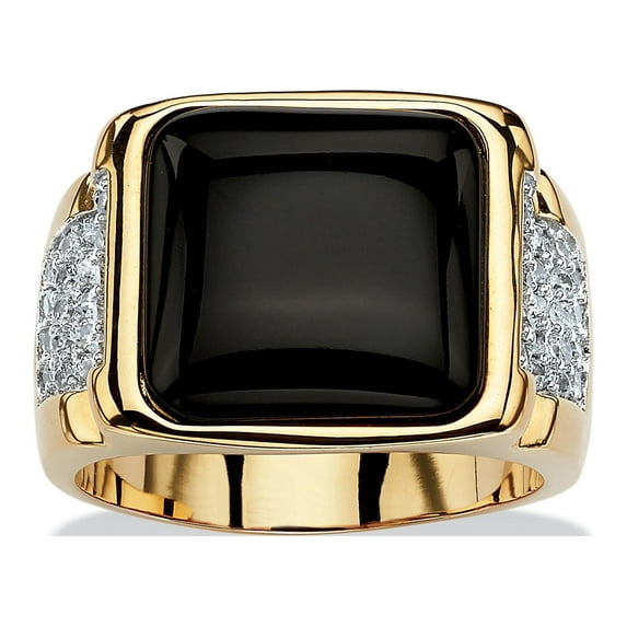 PalmBeach Jewelry Men's Cushion-Cut Genuine Black Onyx and CZ Cabochon Ring .72 TCW Gold-Plated