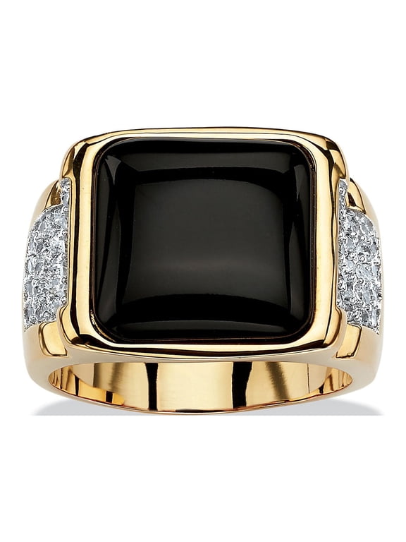 Men's Cushion-Cut Genuine Black Onyx and CZ Cabochon Ring .72 TCW Gold-Plated