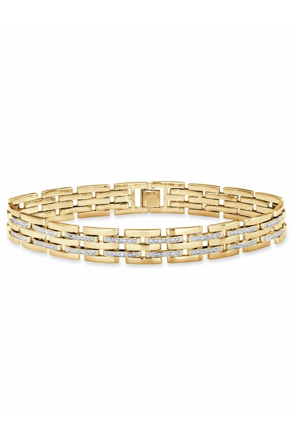 Men's Diamond Accent Bar-Link Bracelet in Yellow Gold-Plated or Silvertone 9"