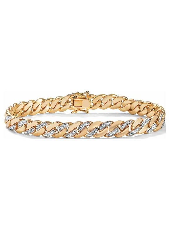 Men's Diamond Accent Curb-Link Bracelet Yellow Gold-Plated 9.5" (9mm)