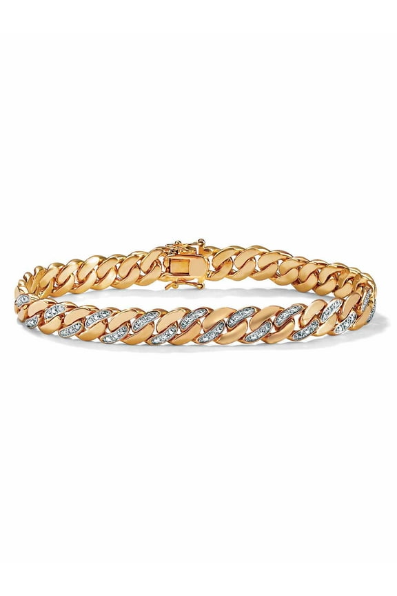 Men's Diamond Accent Curb-Link Bracelet Yellow Gold-Plated or Platinum-Plated 8.5" or 9.5"
