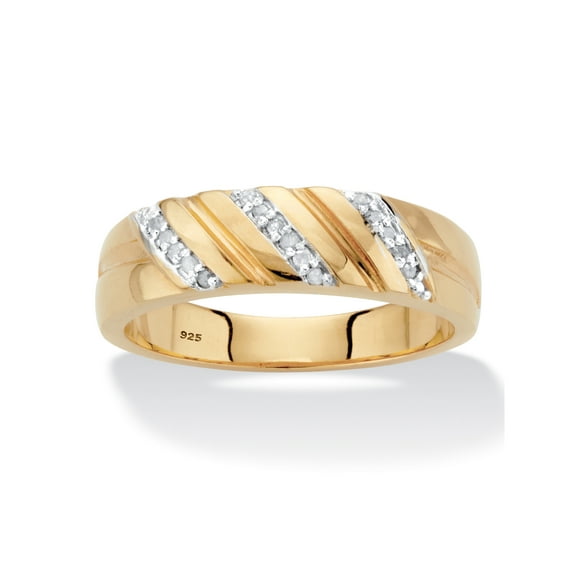 PalmBeach Jewelry Men's Diamond Accent Diagonal Wedding Band in 18k Gold-plated Sterling Silver
