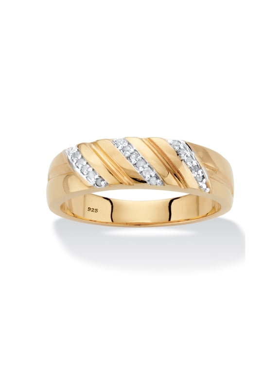 Men's Diamond Accent Diagonal Wedding Band in 18k Gold-plated Sterling Silver