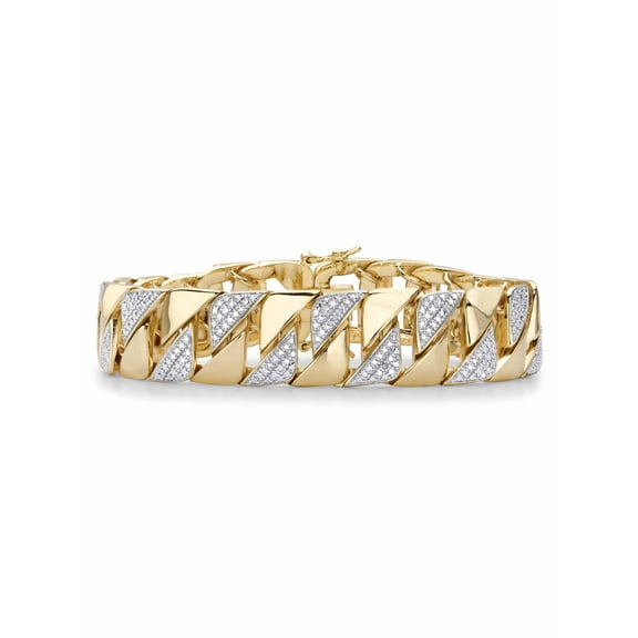 PalmBeach Jewelry Men's Diamond Accent Gold-Plated Two-Tone Curb-Link Bracelet 8.5" or 9.5"