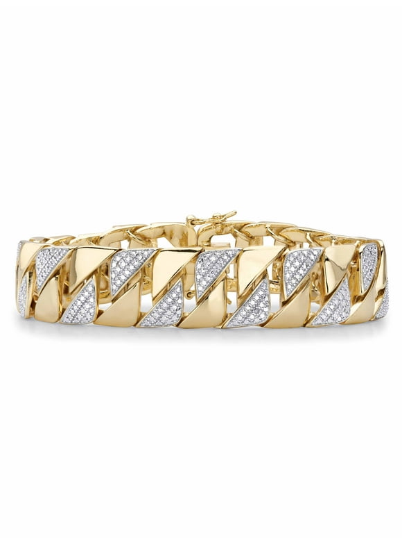 PalmBeach Jewelry Men's Diamond Accent Gold-Plated Two-Tone Curb-Link Bracelet 8.5" or 9.5"