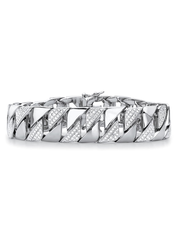 Men's Diamond Accent Interlocking-Link Bracelet in Silvertone 8.5"