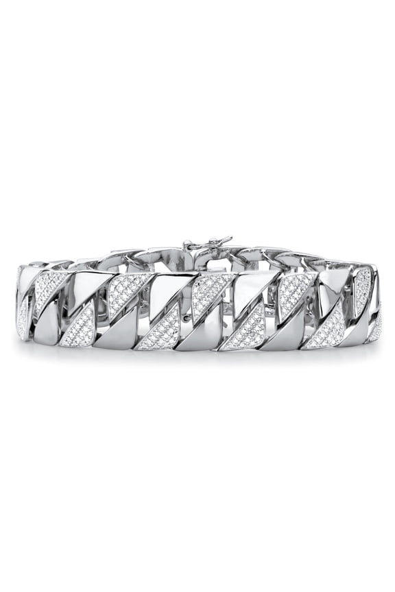 Men's Diamond Accent Interlocking-Link Bracelet in Silvertone 8.5"