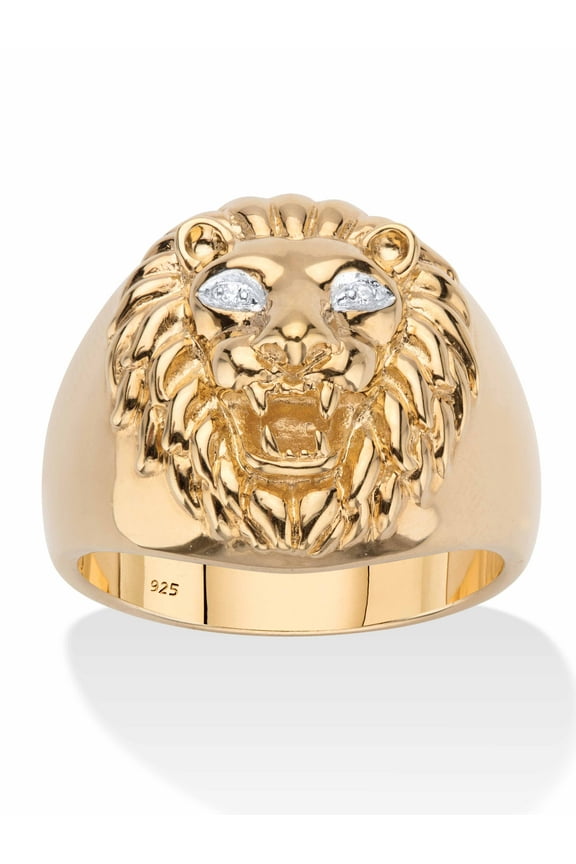 Men's Diamond Accent Lion Head Ring in 18k Gold-plated Sterling Silver