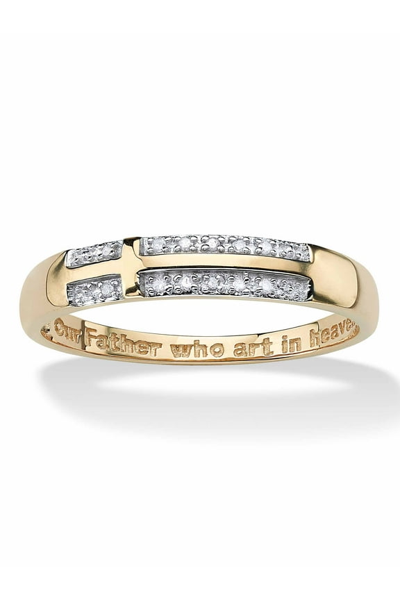 Men's Diamond Accent "Lord's Prayer" Cross Wedding Band in 10k Yellow Gold Sizes 10-16