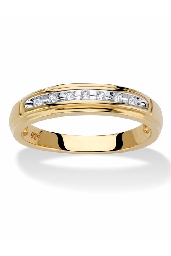 Men's Diamond Accent Single Row Wedding Band in 18k Gold-plated Sterling Silver 2.5 mm