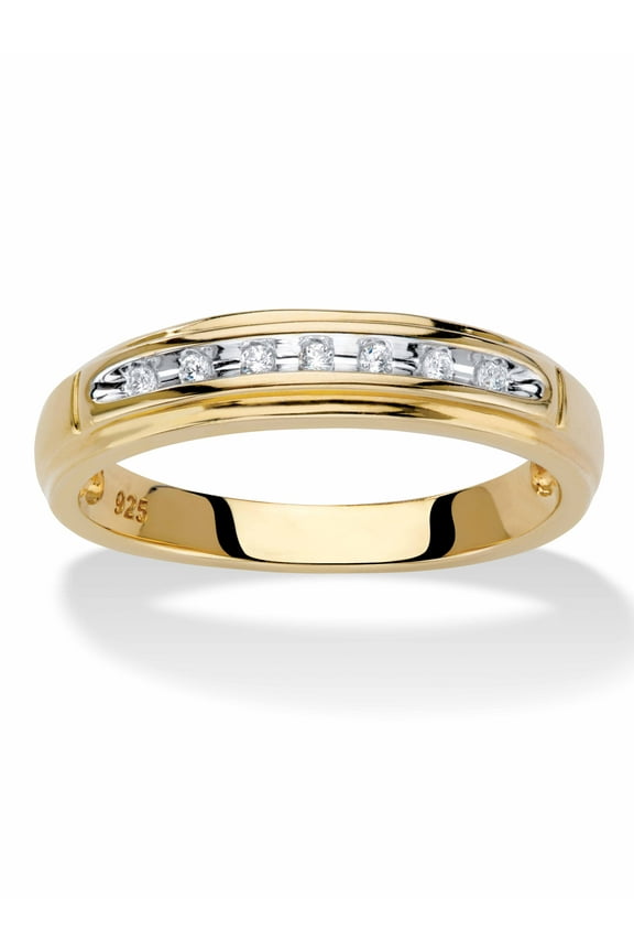 Men's Diamond Accent Single Row Wedding Band in 18k Gold-plated Sterling Silver 2.5 mm