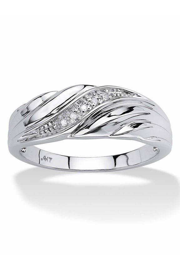 Men's Diamond Accent Solid 10k White or Yellow Gold Swirled Wedding Band Ring