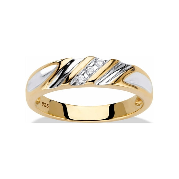 PalmBeach Jewelry Men's Diamond Accent Two-Tone Diagonal Grooved Wedding Band in 18k Gold-plated Sterling Silver