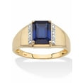 thumbnail image 1 of PalmBeach Jewelry Men's Emerald-Cut Created Blue Sapphire and Diamond Accent Ring 2.30 TCW in Solid 10k Yellow Gold, 1 of 6