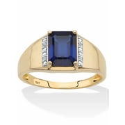 PALMBEACH JEWELRY Men's Emerald-Cut Created Blue Sapphire and Diamond Accent Ring 2.30 TCW in Solid 10k Yellow Gold