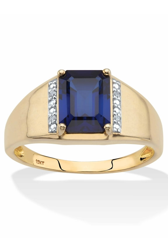 Men's Emerald-Cut Created Blue Sapphire and Diamond Accent Ring 2.30 TCW in Solid 10k Yellow Gold