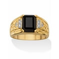 thumbnail image 1 of PalmBeach Jewelry Men's Emerald-Cut Genuine Black Onyx and Diamond Accent Etched Ring 18k Gold-Plated, 1 of 5