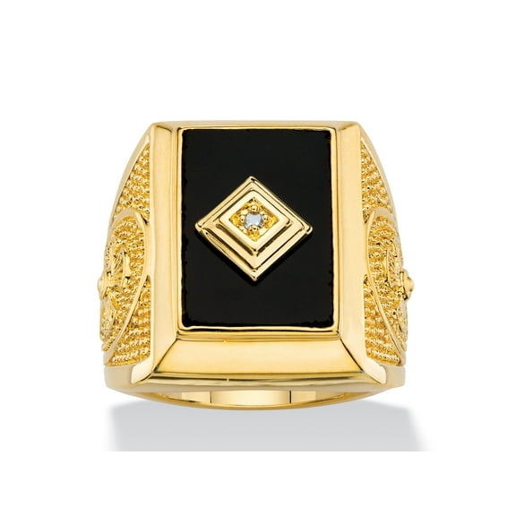 PalmBeach Jewelry Men's Emerald-Cut Genuine Black Onyx and Diamond Accent Textured Cross Ring Gold-Plated
