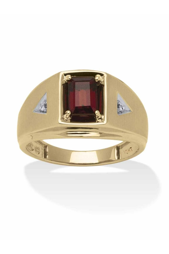 Men's Emerald-Cut Genuine Garnet or Black Onyx, or Created Blue Sapphire and Diamond Accent Ring in 10k Gold