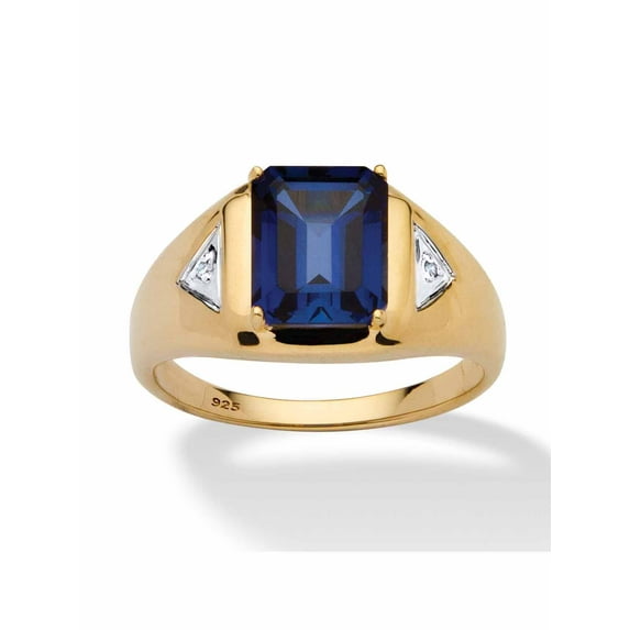 PalmBeach Jewelry Men's Emerald-Cut Genuine Mystic Fire Topaz or Created Blue Sapphire Ring in 18k Gold- Plated Sterling Silver