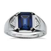PalmBeach Jewelry Men's Emerald-Cut Genuine Mystic Fire Topaz or Created Blue Sapphire Ring in 18k Gold- Plated Sterling Silver