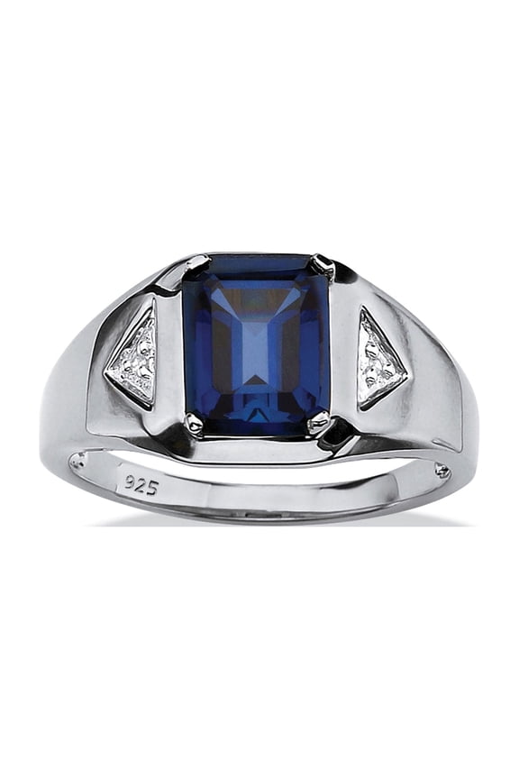 Men's Emerald-Cut Genuine Mystic Fire Topaz or Created Blue Sapphire Ring in 18k Gold- Plated Sterling Silver