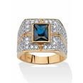 thumbnail image 1 of PalmBeach Jewelry Men's Emerald Cut Midnight Blue Sapphire or White CZ Grid Ring in 14k Gold Plated Sterling Silver, 1 of 5