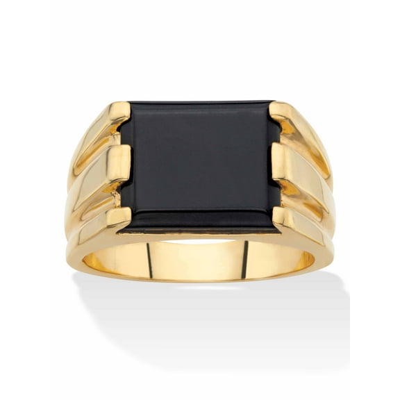 PalmBeach Jewelry Men's Emerald-Cut Simulated Black Onyx Rectangle Ring Gold-Plated