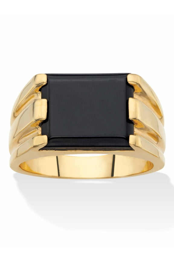 Men's Emerald-Cut Simulated Black Onyx Rectangle Ring Gold-Plated