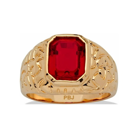 PalmBeach Jewelry Men's Emerald-Cut Simulated Ruby Nugget-Style Ring 2.75 TCW Yellow Gold-Plated