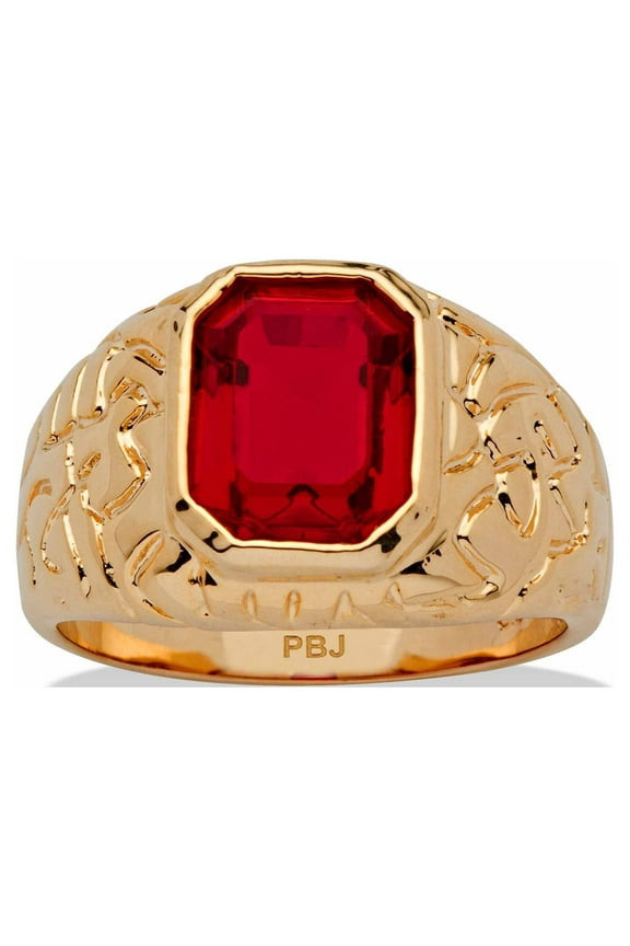 Men's Emerald-Cut Simulated Ruby Nugget-Style Ring 2.75 TCW Yellow Gold-Plated