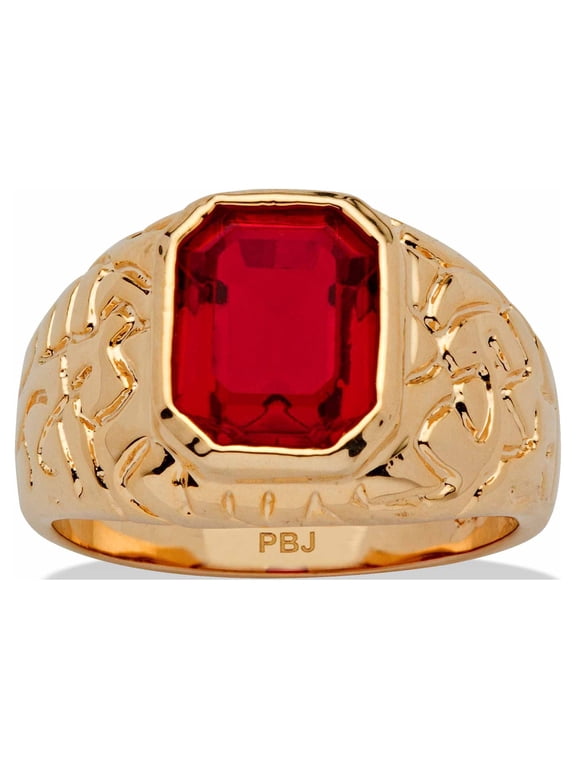 Men's Emerald-Cut Simulated Ruby Nugget-Style Ring 2.75 TCW Yellow Gold-Plated