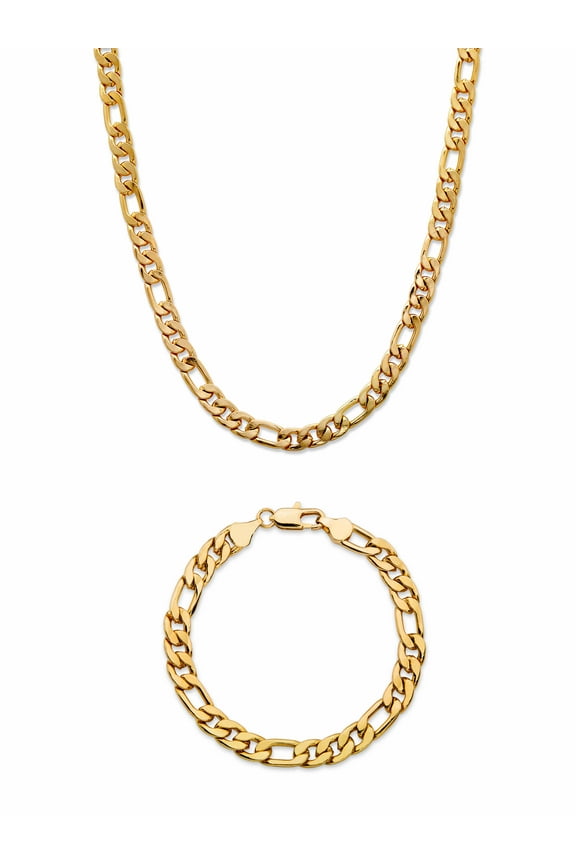 Men's Figaro-Link 2-Piece Chain Necklace and Bracelet Set Gold Ion-Plated 22" 8" (6.5mm)