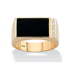 PalmBeach Jewelry Men's Genuine Black Onyx and Diamond Accent 14k Gold-plated Sterling Silver Polished Rectangular Ring