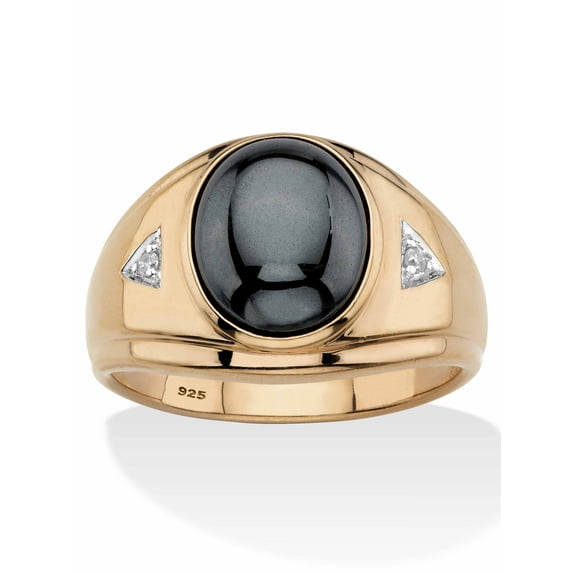 PalmBeach Jewelry Men's Genuine Grey Hematite or Blue Lapis Oval Cabochon Ring in 18k Gold-Plated Sterling Silver