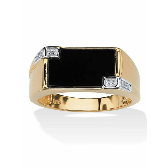 PalmBeach Jewelry Men's Genuine Onyx and Diamond Accent Rectangular Ring in 14k Gold-plated Sterling Silver