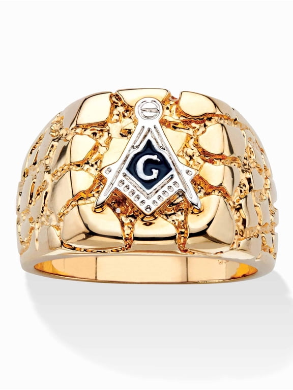 Men's Nugget-Style Yellow Gold-Plated Masonic Insignia Ring