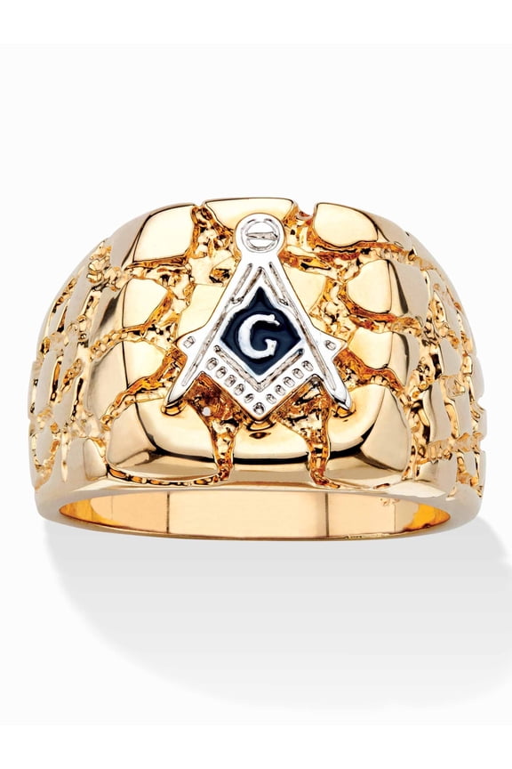 Men's Nugget-Style Yellow Gold-Plated Masonic Insignia Ring
