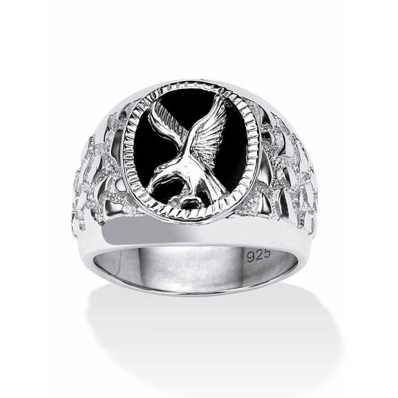 PalmBeach Jewelry Men's Onyx Eagle Nugget Ring in 4k Yellow Gold-Plated or Sterling Silver