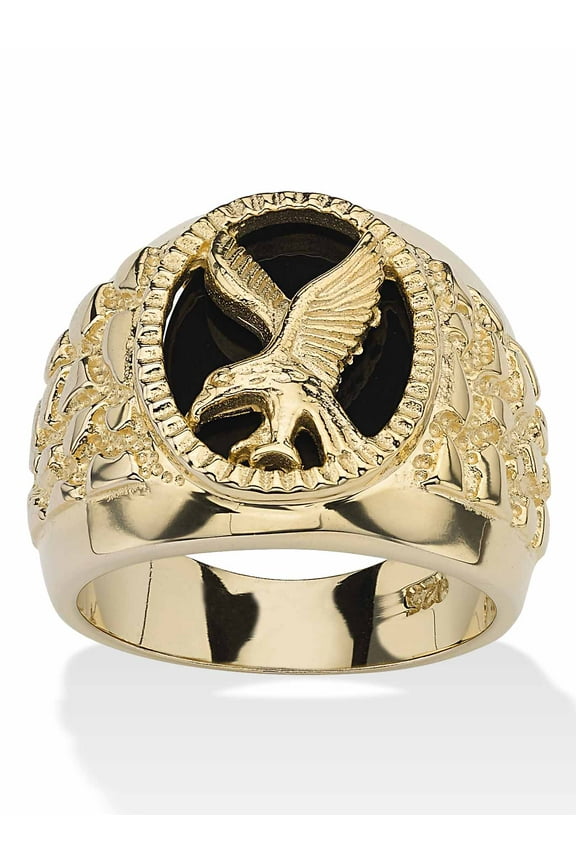 Men's Onyx Eagle Nugget Ring in 4k Yellow Gold-Plated or Sterling Silver