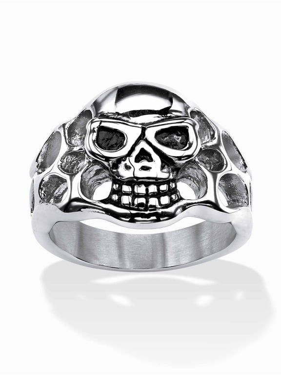 Men's Openwork Skull Ring in Antiqued Stainless Steel Sizes 9-16