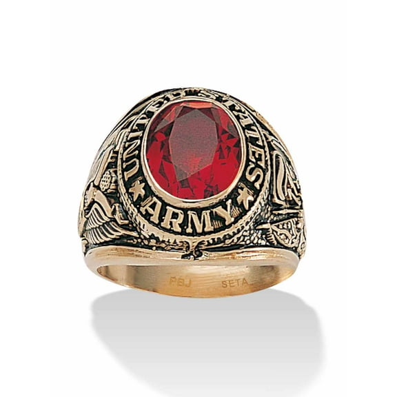 PalmBeach Jewelry Men's Oval-Cut Simulated Red Ruby or Blue Sapphire 6 TCW Military Ring in Yellow Gold-Plated