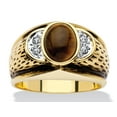 thumbnail image 1 of PalmBeach Jewelry Men's Oval-Shaped Genuine Tiger's Eye Crystal Accent Yellow Gold-Plated Antique-Finish Ring, 1 of 3