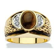 PalmBeach Jewelry Men's Oval-Shaped Genuine Tiger's Eye Crystal Accent Yellow Gold-Plated Antique-Finish Ring