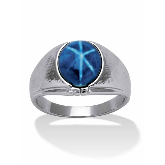 PalmBeach Jewelry Men's Oval Simulated Blue Star Sapphire Ring in Silvertone