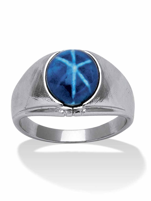 Men's Oval Simulated Blue Star Sapphire Ring in Silvertone