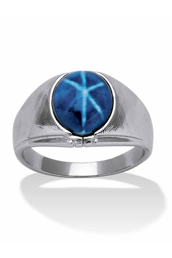 Men's Oval Simulated Blue Star Sapphire Ring in Silvertone
