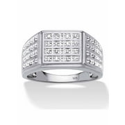 PALMBEACH JEWELRY Men's Pave Diamond Multi-Row Grid Ring 1/6 TCW in 18k Gold-Plated or Platinum-Plated Sterling Silver