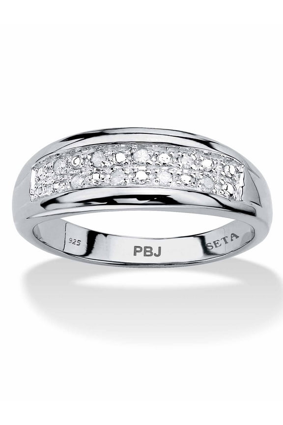 Men's Pave Diamond Wedding Band 1/8 TCW in 18k Gold-Plated or Platinum-Plated Sterling Silver